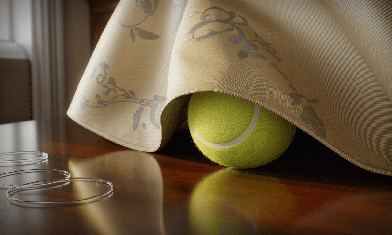 ontdek hoe je met een eenvoudige tennisbal onder het tafelkleed kringen van glazen voorgoed voorkomt. houd je tafellinnen mooi en bescherm tegen vervelende vlekken.